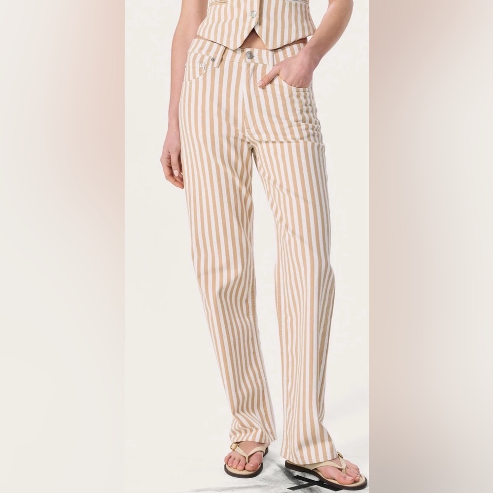 NWT Rag & Bone $298 Shea High Rise Relaxed Straight Tan Stripe Jeans Size: 26